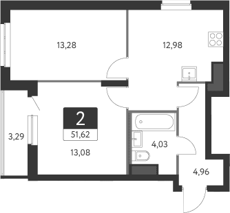 Планировка — Спутник-1, 2-комн., 48 м²