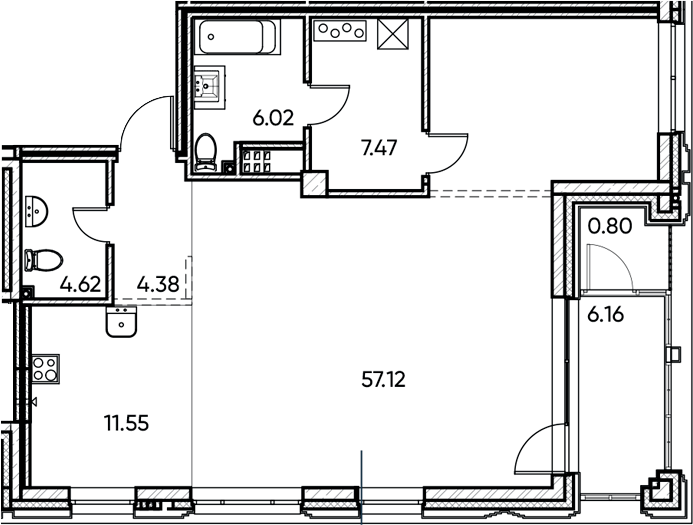 Планировка — Заман, 1-комн., 91 м²