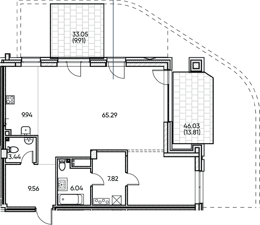 Планировка — Заман, 1-комн., 102 м²