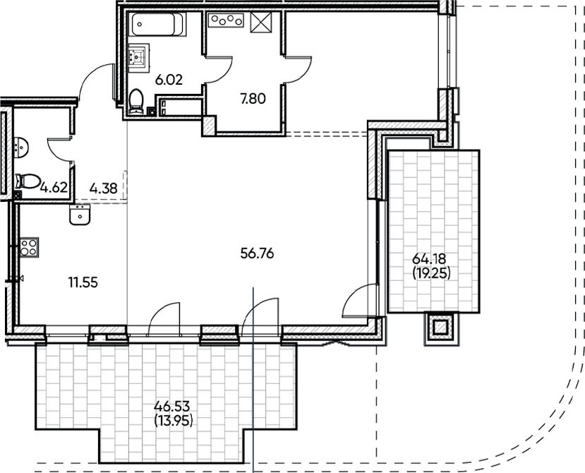 Планировка — Заман, 1-комн., 91 м²