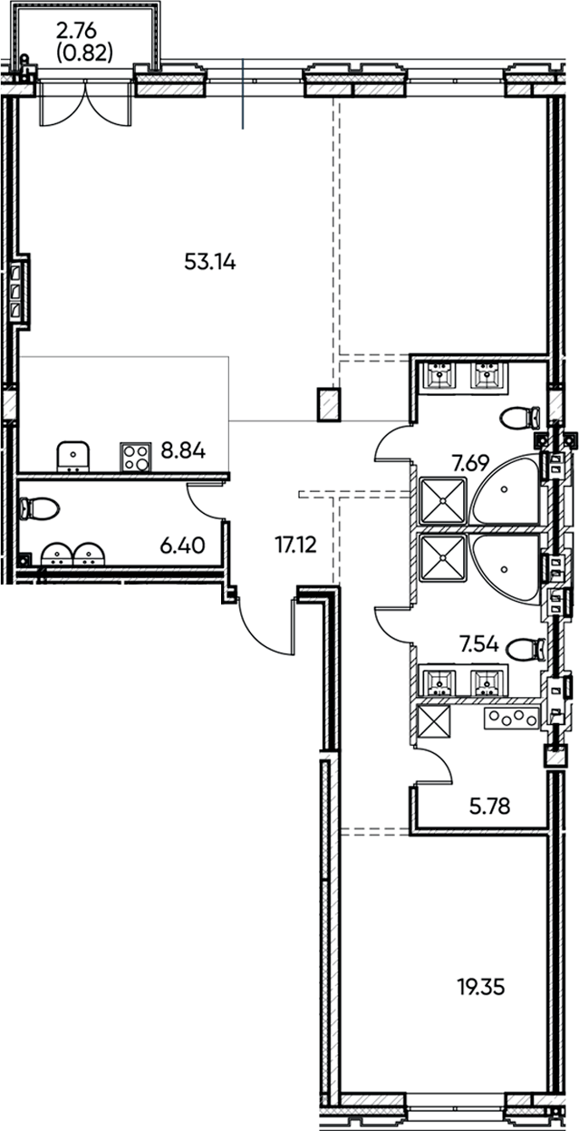 Планировка — Заман, 2-комн., 126 м²
