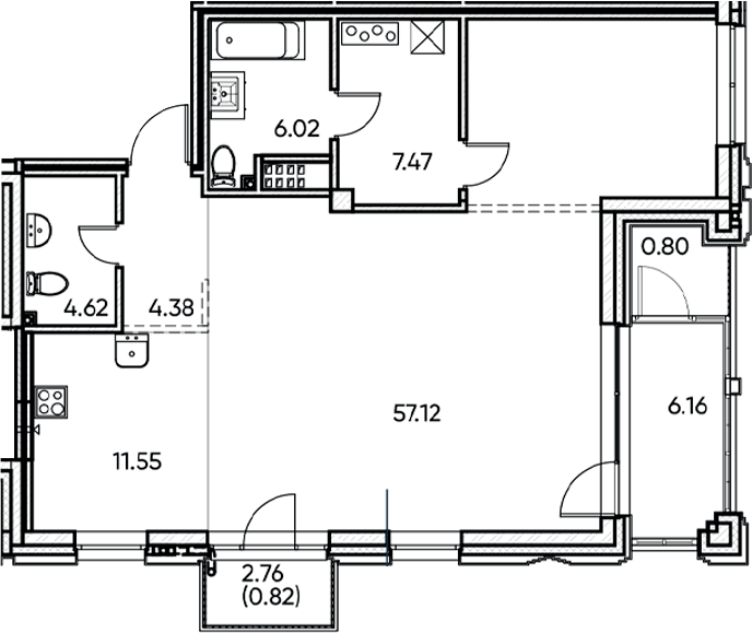 Планировка — Заман, 1-комн., 91 м²