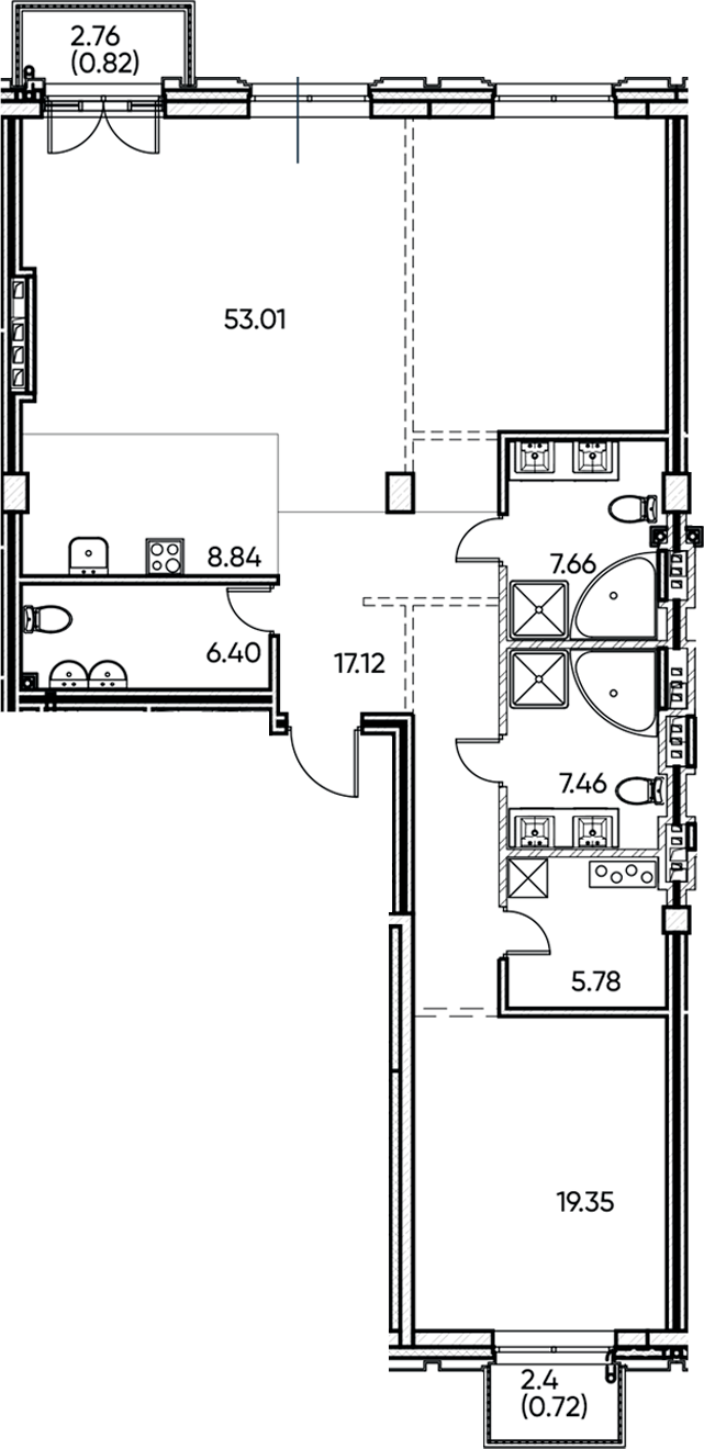 Планировка — Заман, 2-комн., 126 м²