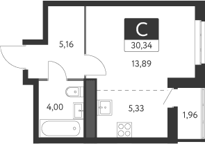 Планировка — Спутник-1, Студия, 28 м²