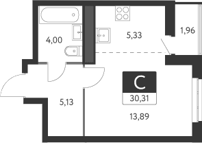 Планировка — Спутник-1, Студия, 28 м²