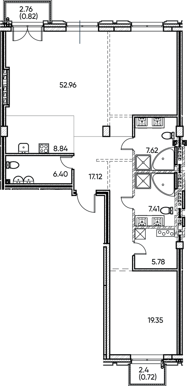 Планировка — Заман, 2-комн., 125 м²