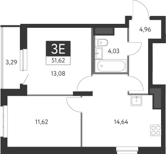 Планировка — Спутник-1, 2-комн., 48 м²