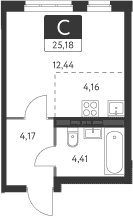 Планировка — Спутник-1, Студия, 25 м²