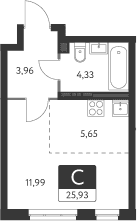 Планировка — Спутник-1, Студия, 26 м²