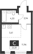 Планировка — Спутник-1, Студия, 26 м²