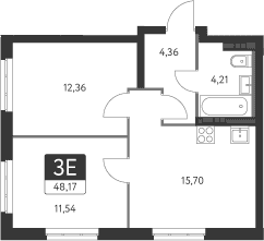 Планировка — Спутник-1, 3-комн., 48 м²