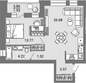 Планировка — Лес, 2-комн., 50 м²