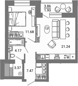 Планировка — Лес, 2-комн., 48 м²