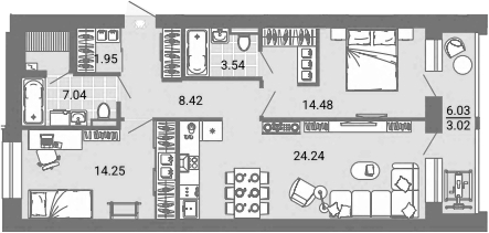 Планировка — Лес, 3-комн., 74 м²