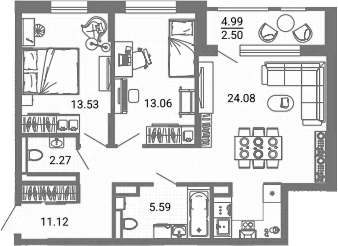 Планировка — Лес, 3-комн., 70 м²
