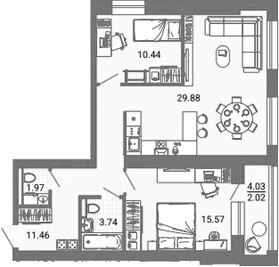 Планировка — Лес, 3-комн., 73 м²