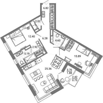 Планировка — Лес, 3-комн., 81 м²