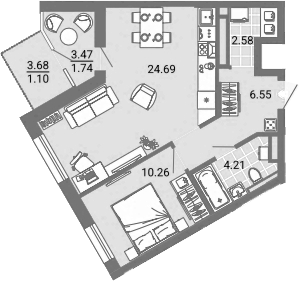 Планировка — Лес, 2-комн., 48 м²