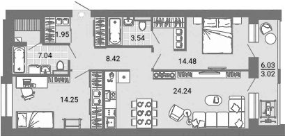 Планировка — Лес, 3-комн., 74 м²