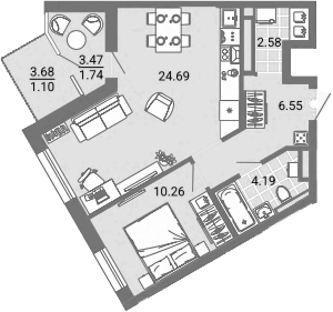 Планировка — Лес, 2-комн., 48 м²