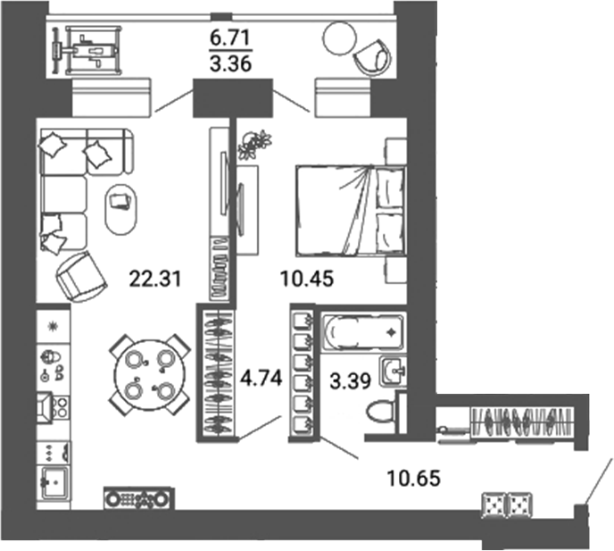 Планировка — Лес, 2-комн., 52 м²