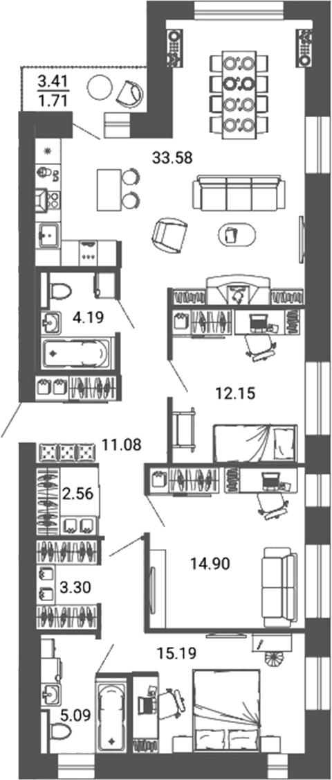 Планировка — Лес, 4-комн., 102 м²