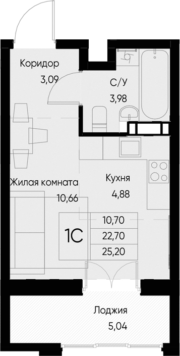 Планировка — Васильевский остров, Студия, 23 м²