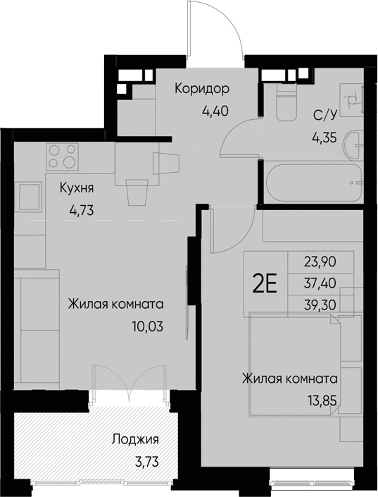 Планировка — Васильевский остров, 2-комн., 37 м²