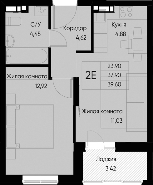 Планировка — Васильевский остров, 2-комн., 38 м²
