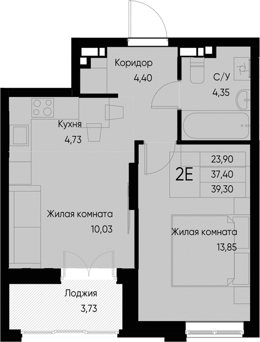 Планировка — Васильевский остров, 2-комн., 37 м²