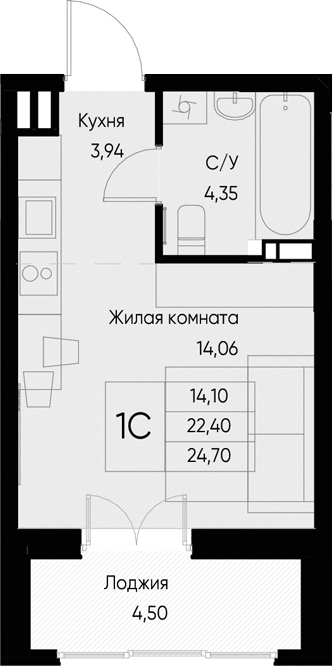 Планировка — Васильевский остров, Студия, 22 м²