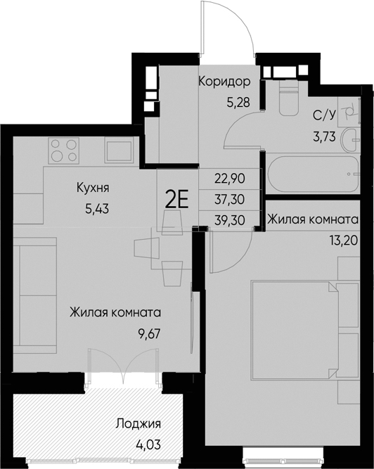 Планировка — Васильевский остров, 2-комн., 37 м²