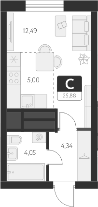 Планировка — Спутник-1, Студия, 26 м²