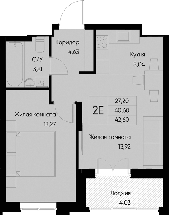 Планировка — Васильевский остров, 2-комн., 41 м²