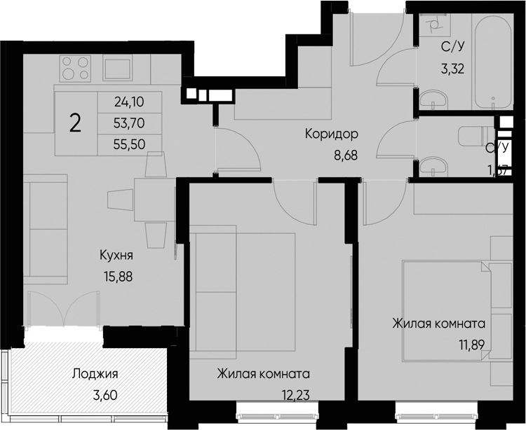 Планировка — Васильевский остров, 2-комн., 54 м²