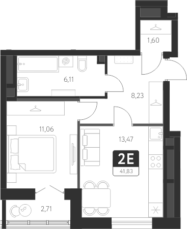 Планировка — Спутник-1, 1-комн., 40 м²