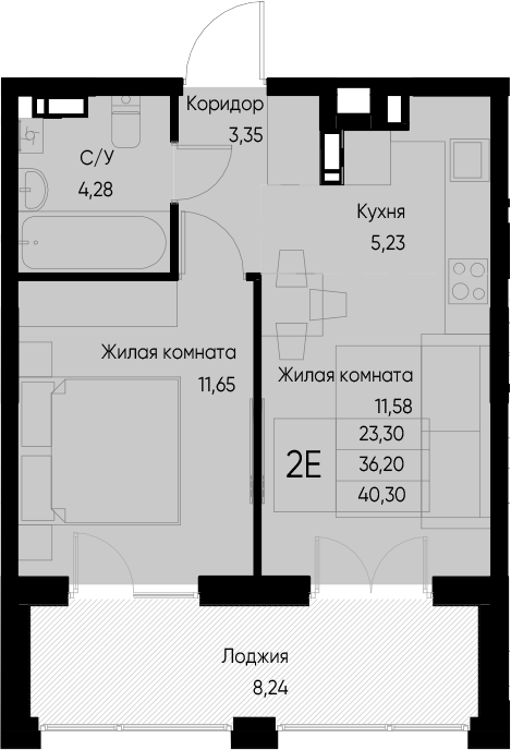 Планировка — Васильевский остров, 2-комн., 36 м²
