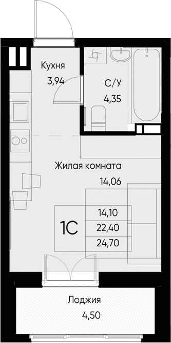 Планировка — Васильевский остров, Студия, 22 м²