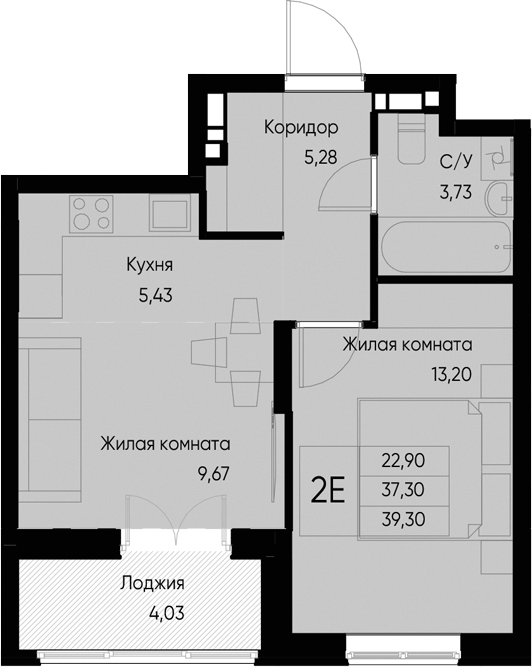 Планировка — Васильевский остров, 2-комн., 37 м²