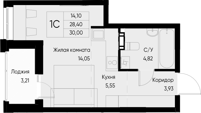Планировка — Васильевский остров, Студия, 28 м²