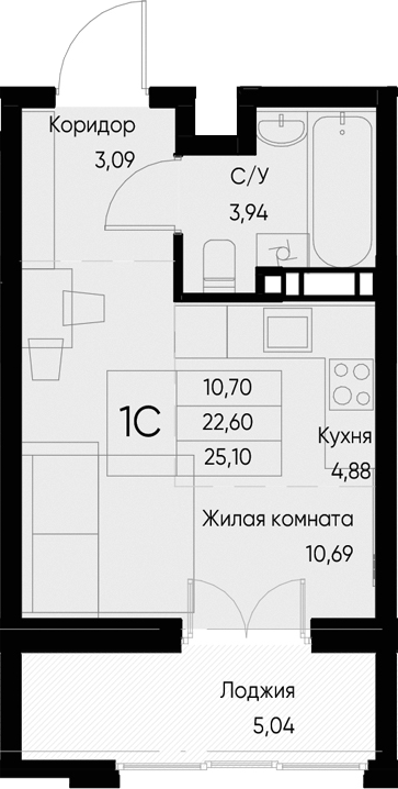 Планировка — Васильевский остров, Студия, 23 м²