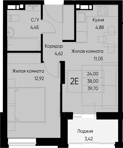 Планировка — Васильевский остров, 2-комн., 38 м²