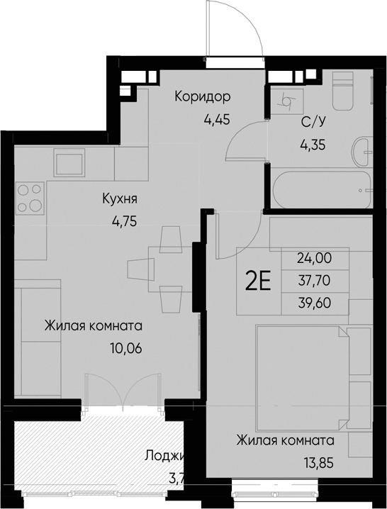 Планировка — Васильевский остров, 1-комн., 38 м²