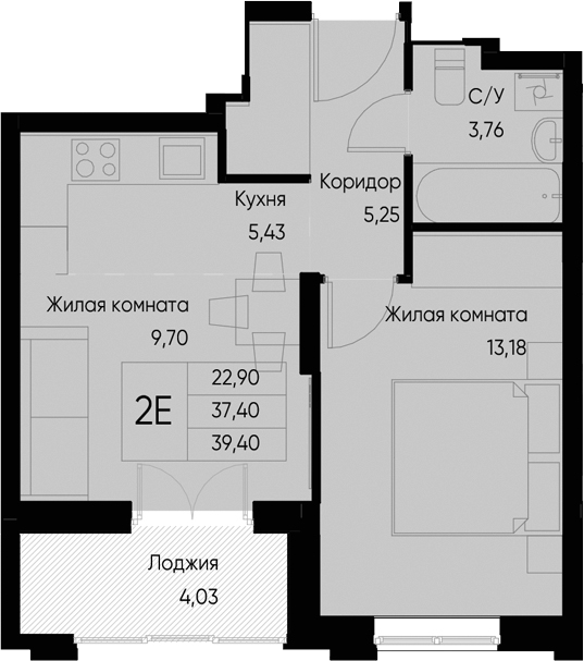 Планировка — Васильевский остров, 2-комн., 37 м²