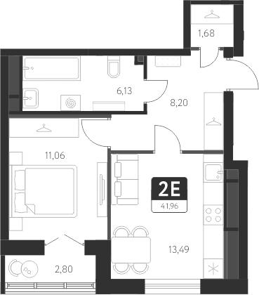 Планировка — Спутник-1, 1-комн., 41 м²