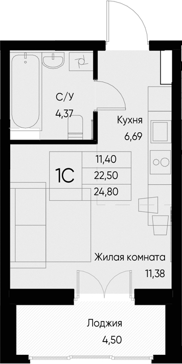 Планировка — Васильевский остров, Студия, 23 м²