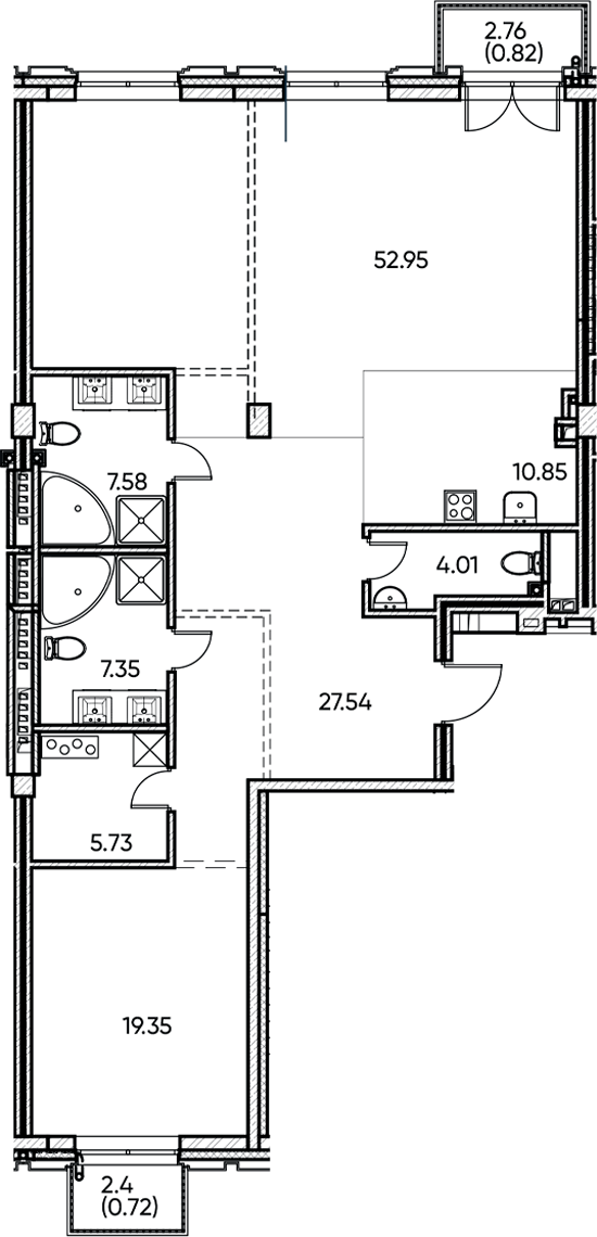 Планировка — Заман, 2-комн., 135 м²