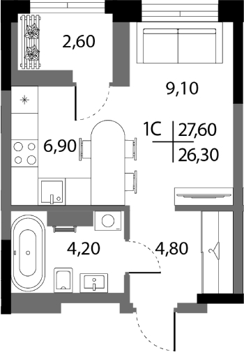 Планировка — А+, Студия, 25 м²