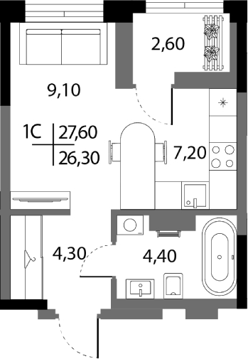 Планировка — А+, Студия, 25 м²