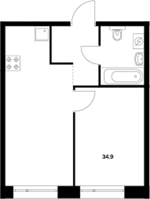 Планировка — Сиберово, 1-комн., 35 м²